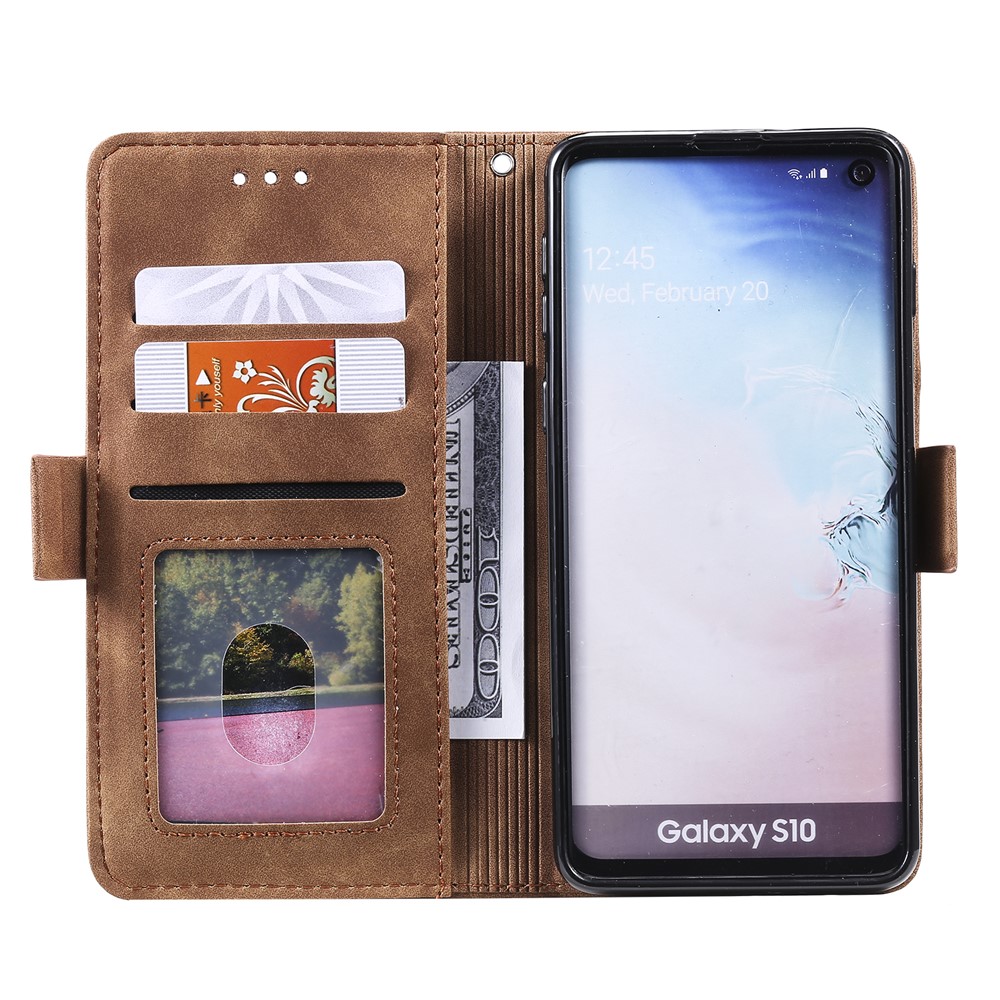 Vintage Splicing Style Wallet Stand Leder Telefon Shell Für Samsung Galaxy S10 - Grau-6