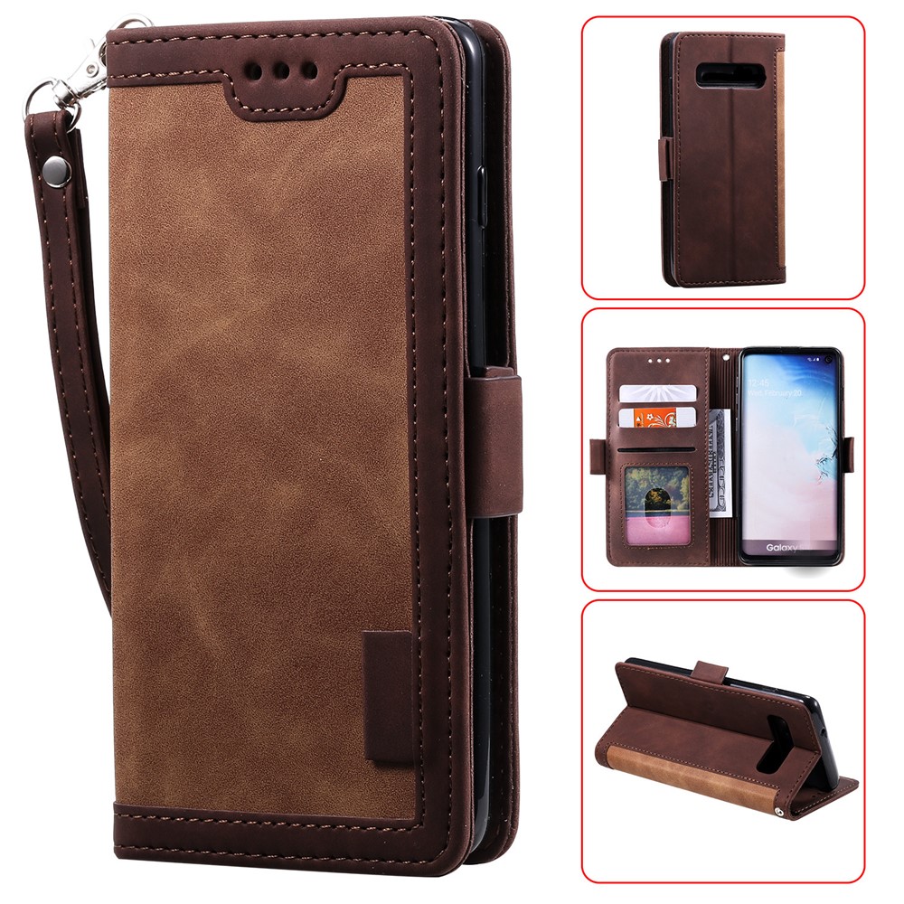 Retro Splicing Leather Shell for Samsung Galaxy S10e - Brown-1