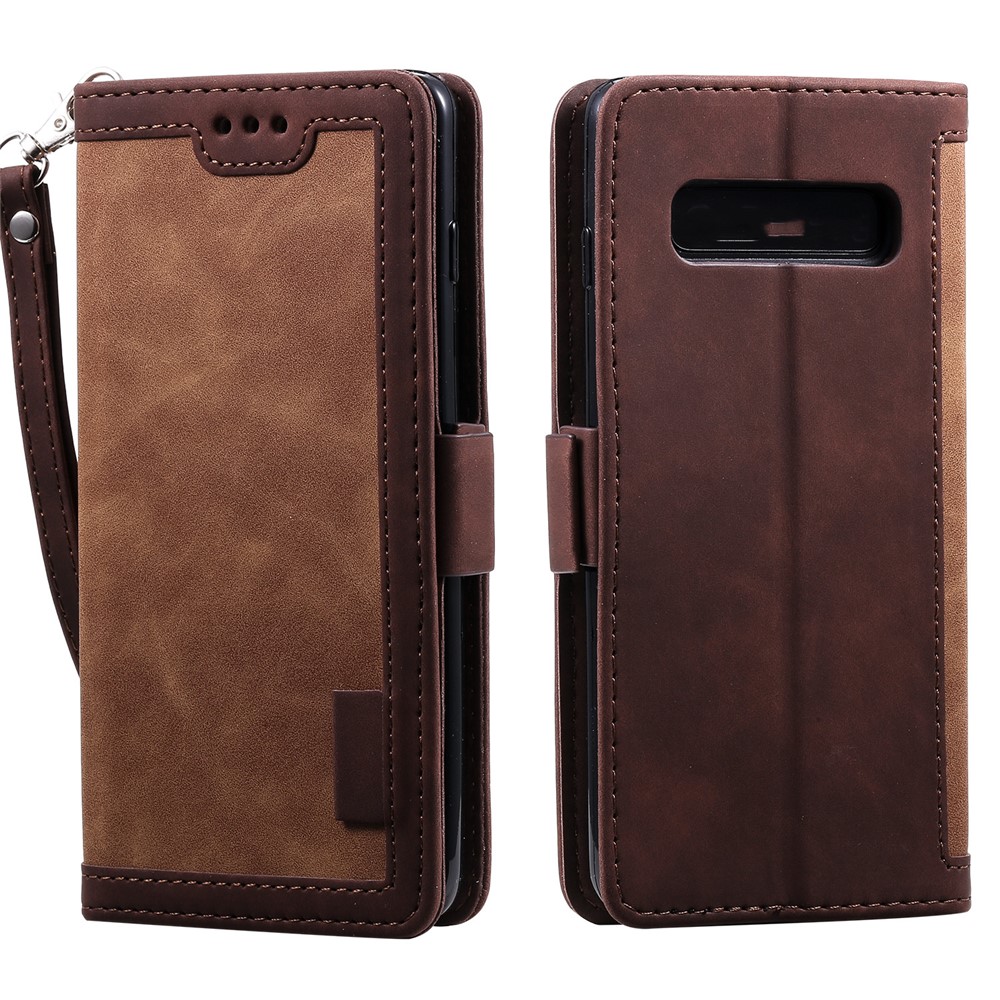 Retro Splicing Leather Shell for Samsung Galaxy S10e - Brown-2