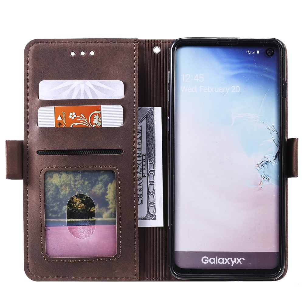 Retro Splicing Leather Shell for Samsung Galaxy S10e - Brown-6