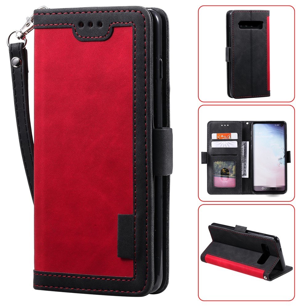 Retro Splicing Leather Shell for Samsung Galaxy S10e - Red