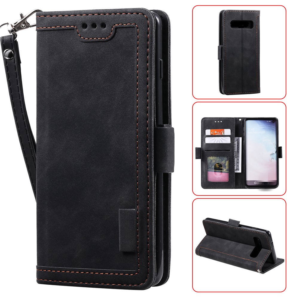 Retro Splicing Leather Shell for Samsung Galaxy S10e - Black