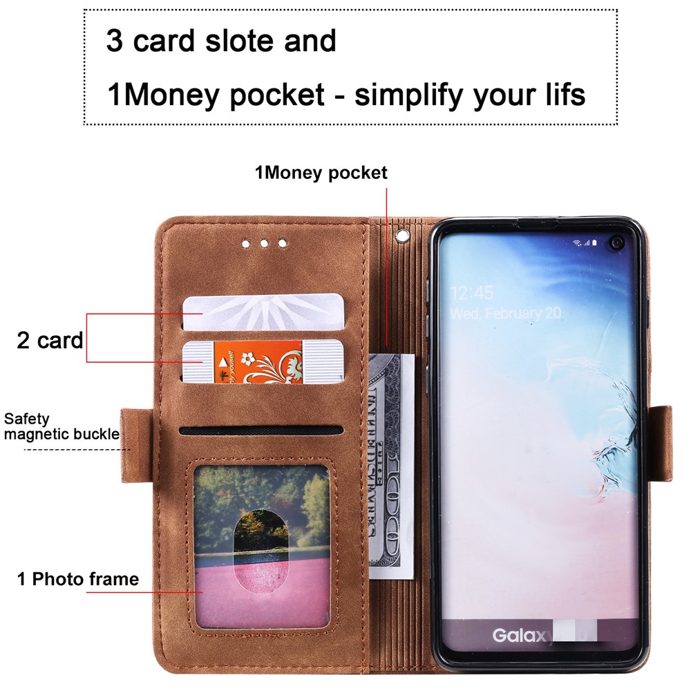 Retro Splicing Leather Wallet Phone Case for Samsung Galaxy S10 Plus - Brown-11