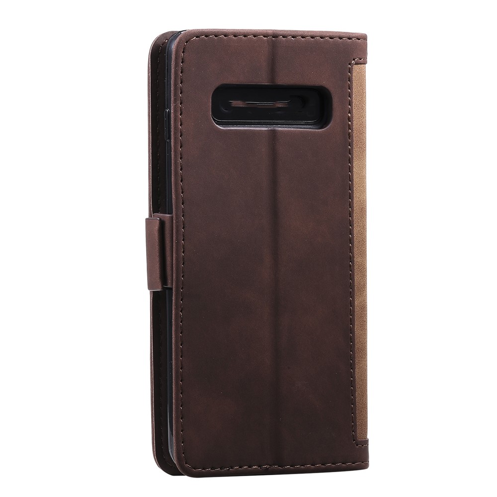 Retro Splicing Leather Wallet Phone Case for Samsung Galaxy S10 Plus - Brown-5