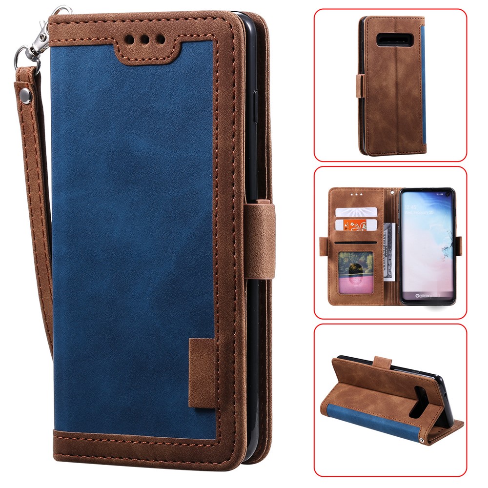 Retro Splicing Leather Wallet Phone Case for Samsung Galaxy S10 Plus - Blue