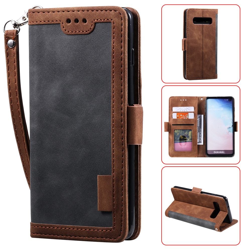 Retro Splicing Leather Wallet Phone Case for Samsung Galaxy S10 Plus - Grey
