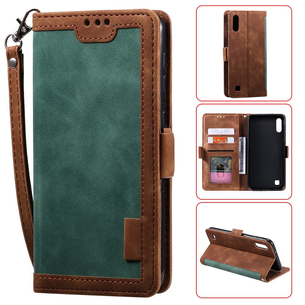 Retro Splicing Leather Phone Casing for Samsung Galaxy A10 - Green-1