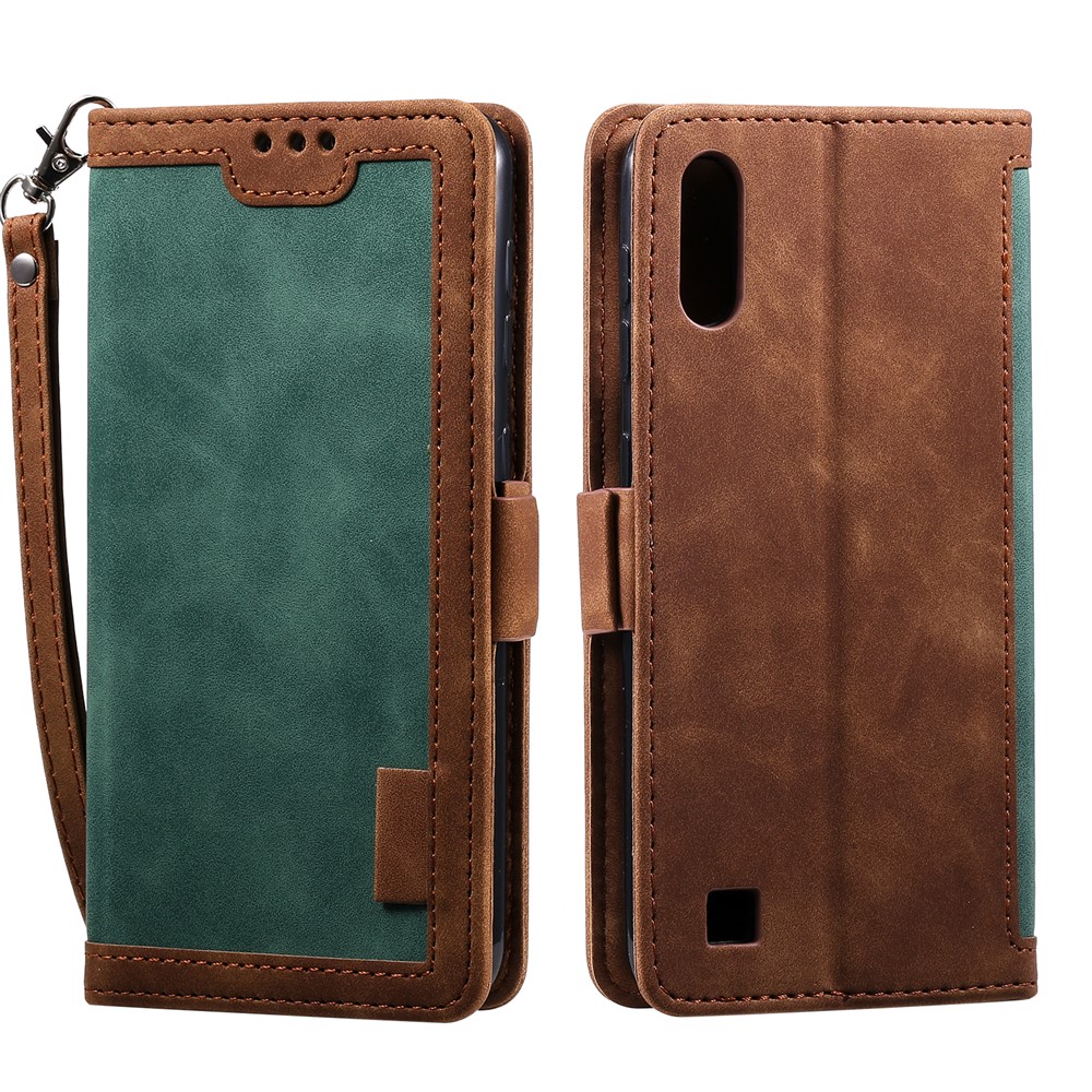 Retro Splicing Leather Phone Casing for Samsung Galaxy A10 - Green-2