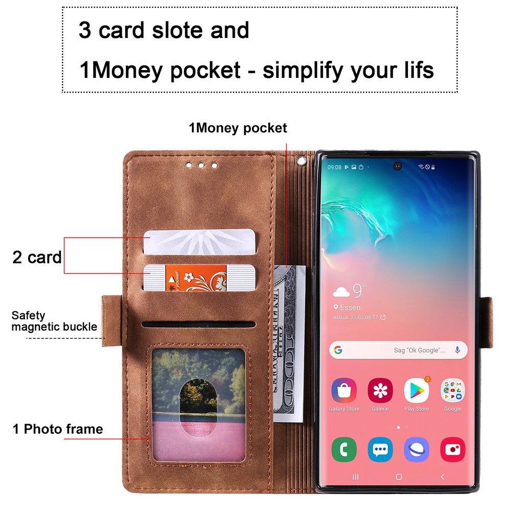 Retro Splicing Leather Phone Covering for Samsung Galaxy Note 10 Pro - Blue-11