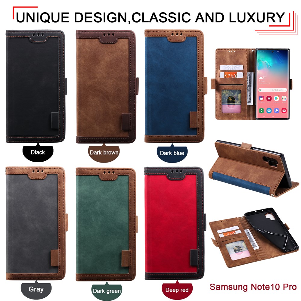 Retro Splicing Leather Phone Covering for Samsung Galaxy Note 10 Pro - Blue-13