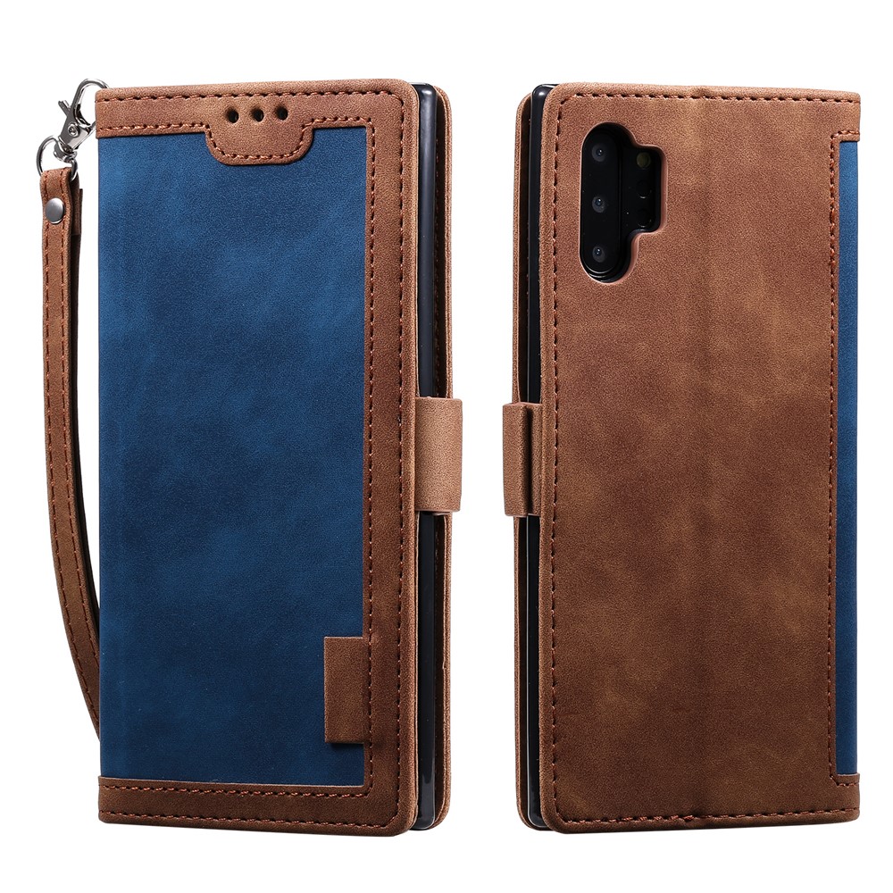 Retro Splicing Leather Phone Covering for Samsung Galaxy Note 10 Pro - Blue-2