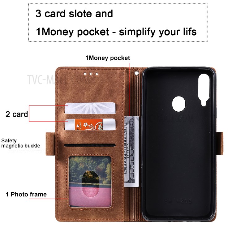 Vintage Splicing Style Wallet Stand Leather Flip Phone Case for Samsung Galaxy A20s  - Grey-11