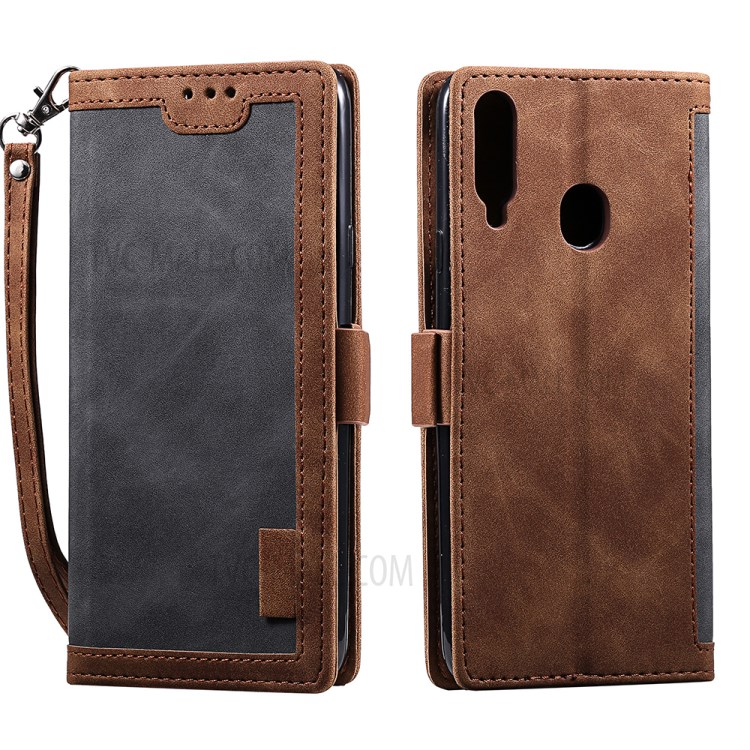 Vintage Splicing Style Wallet Stand Leather Flip Phone Case for Samsung Galaxy A20s - Grey-2