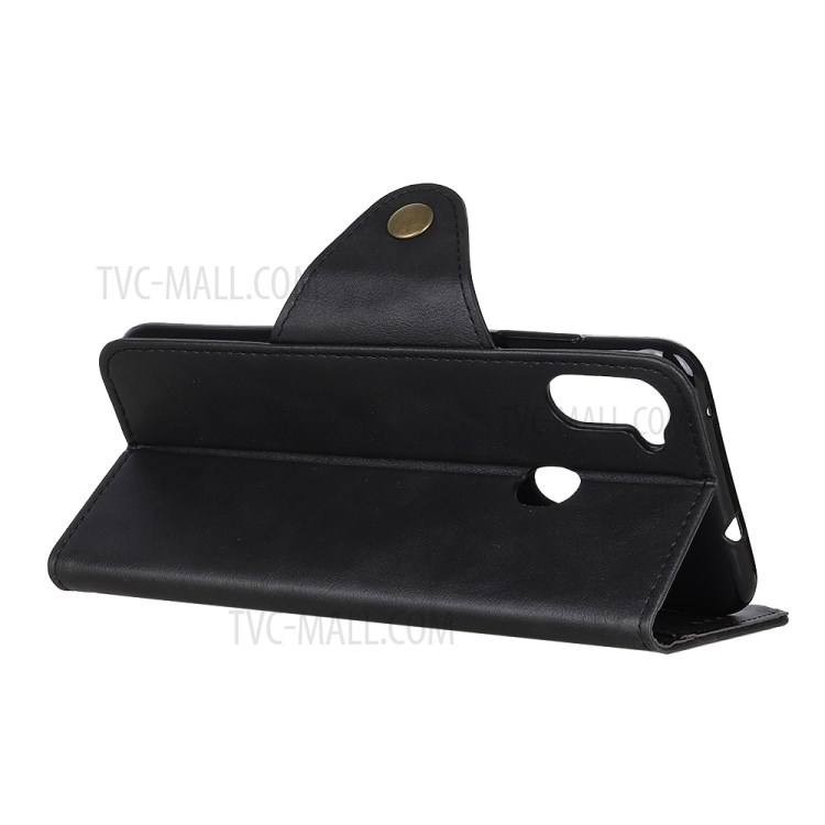 Brass Magnetic Clasp Wallet with Stand Leather Case for Samsung Galaxy A11 - Black-11