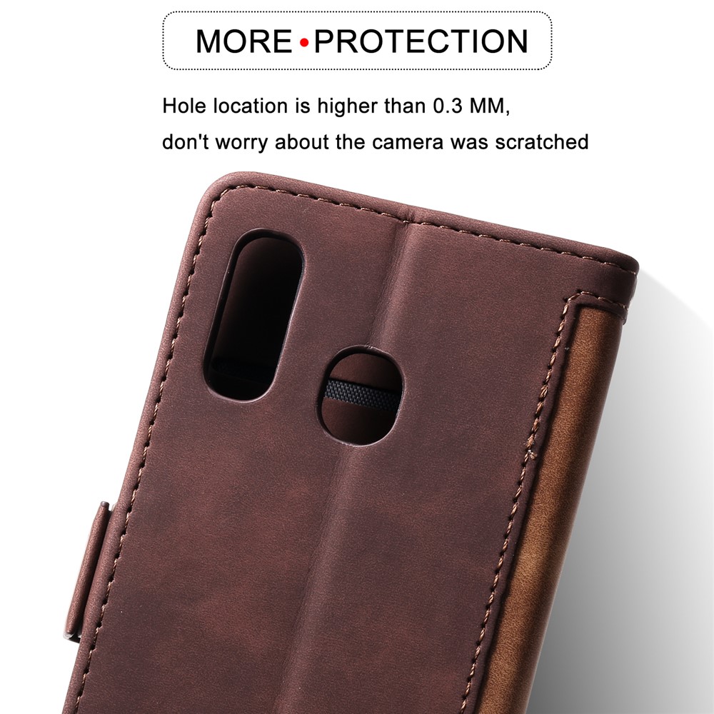 Vintage Splicing Style Wallet Stand Leather Flip Phone Shell for Samsung Galaxy A20e  - Brown-11