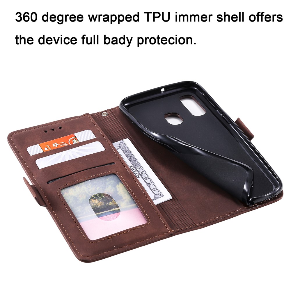 Vintage Splicing Style Wallet Stand Leather Flip Phone Shell for Samsung Galaxy A20e - Brown-2
