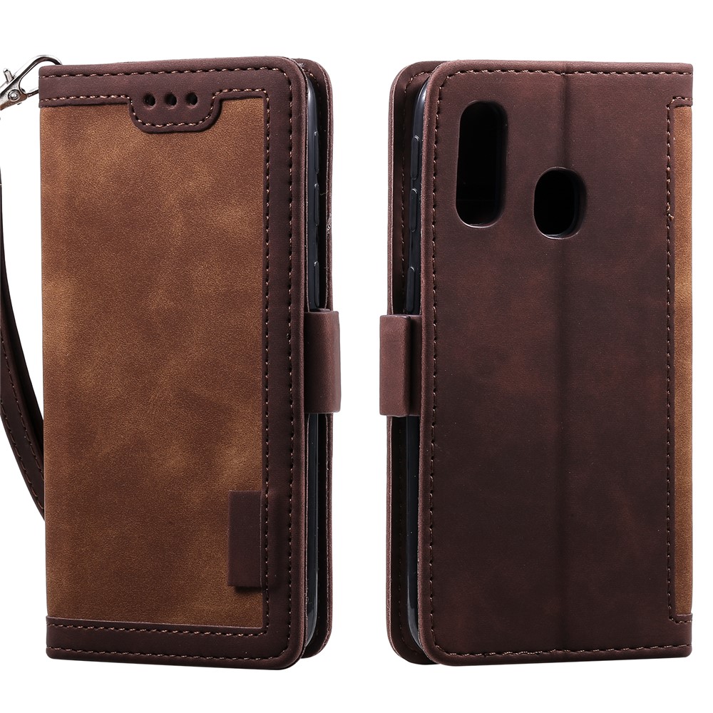 Vintage Splicing Style Wallet Stand Leather Flip Phone Shell for Samsung Galaxy A20e  - Brown-3