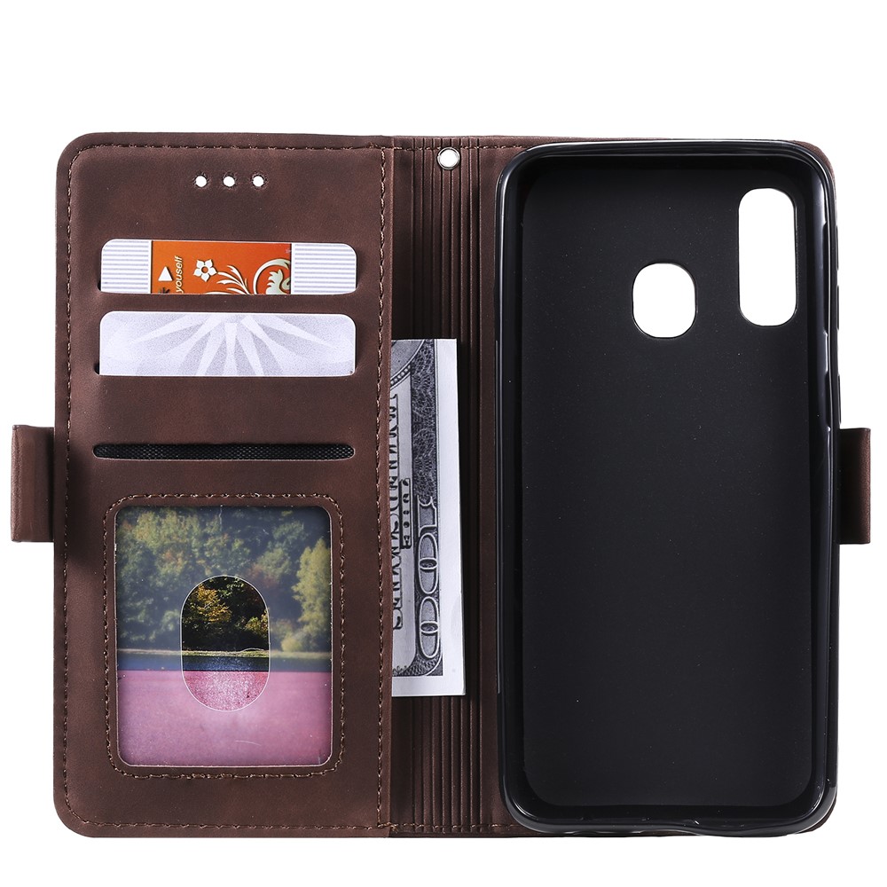 Vintage Splicing Style Wallet Stand Leather Flip Phone Shell for Samsung Galaxy A20e  - Brown-7