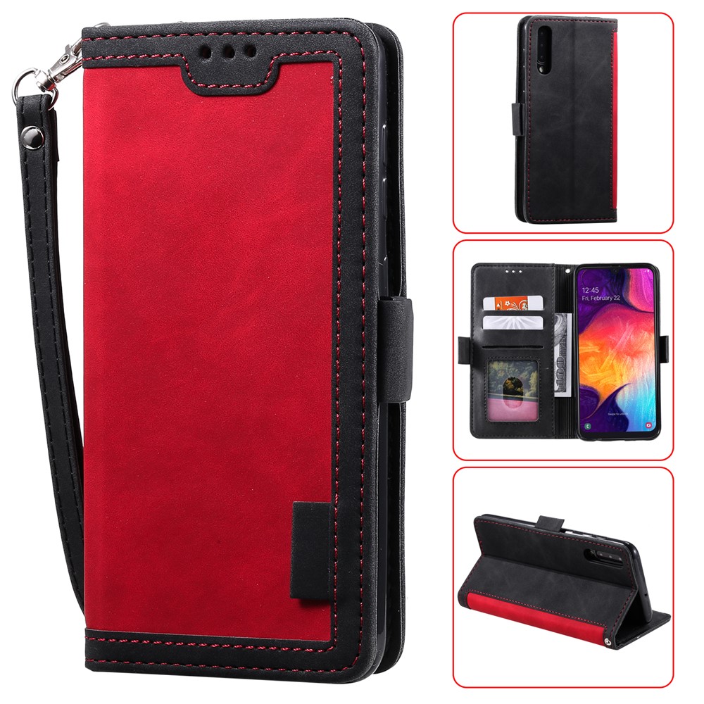 Special Retro Splicing Leather Shell for Samsung Galaxy A50/A50s/A30s - Red-1