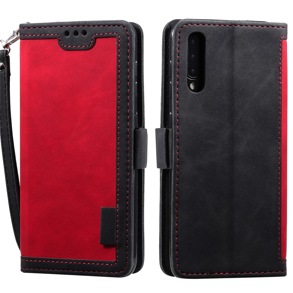 Special Retro Splicing Leather Shell for Samsung Galaxy A50/A50s - Red-2