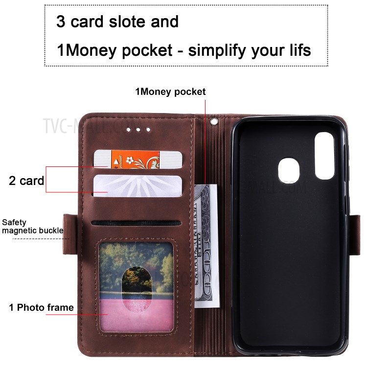 Vintage Splicing Style Wallet Stand Leather Shell Protective Case for Samsung Galaxy A40 - Brown-11