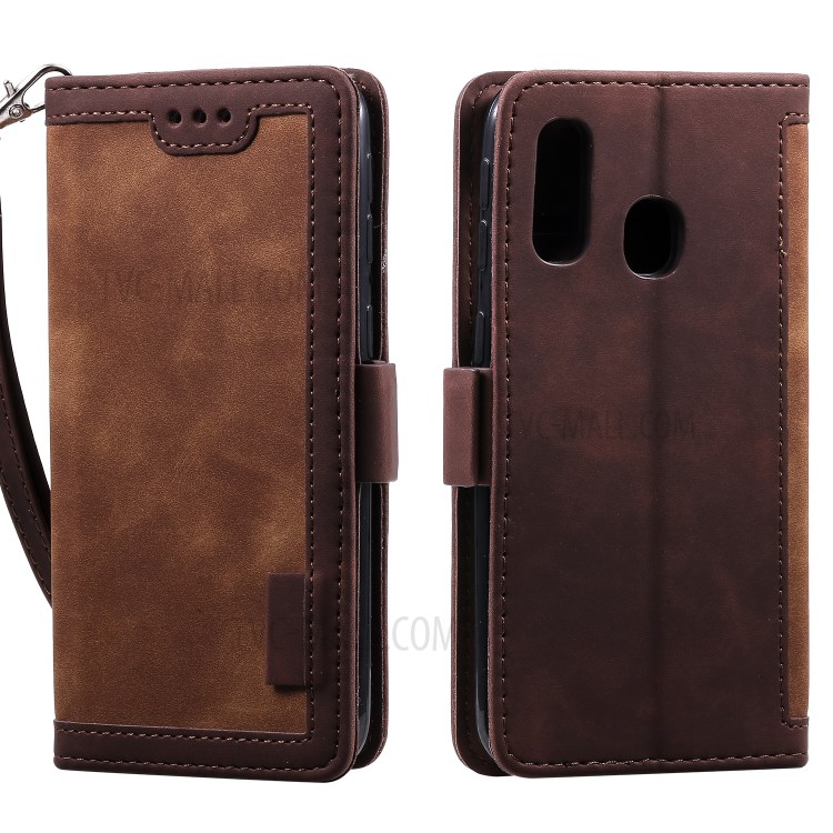 Vintage Splicing Style Wallet Stand Leather Shell Protective Case for Samsung Galaxy A40 - Brown-2