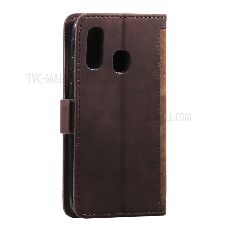 Vintage Splicing Style Wallet Stand Leather Shell Protective Case for Samsung Galaxy A40 - Brown-5