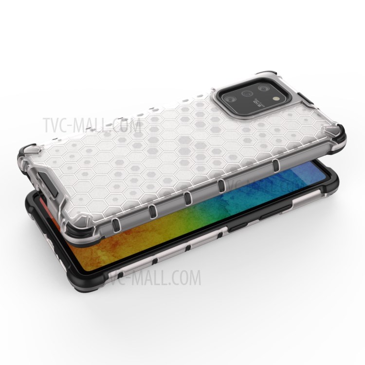 Schuko-Wabenmuster TPU + PC Hybrid Tasche Für Samsung Galaxy A91 / S10 Lite - Weiß-3