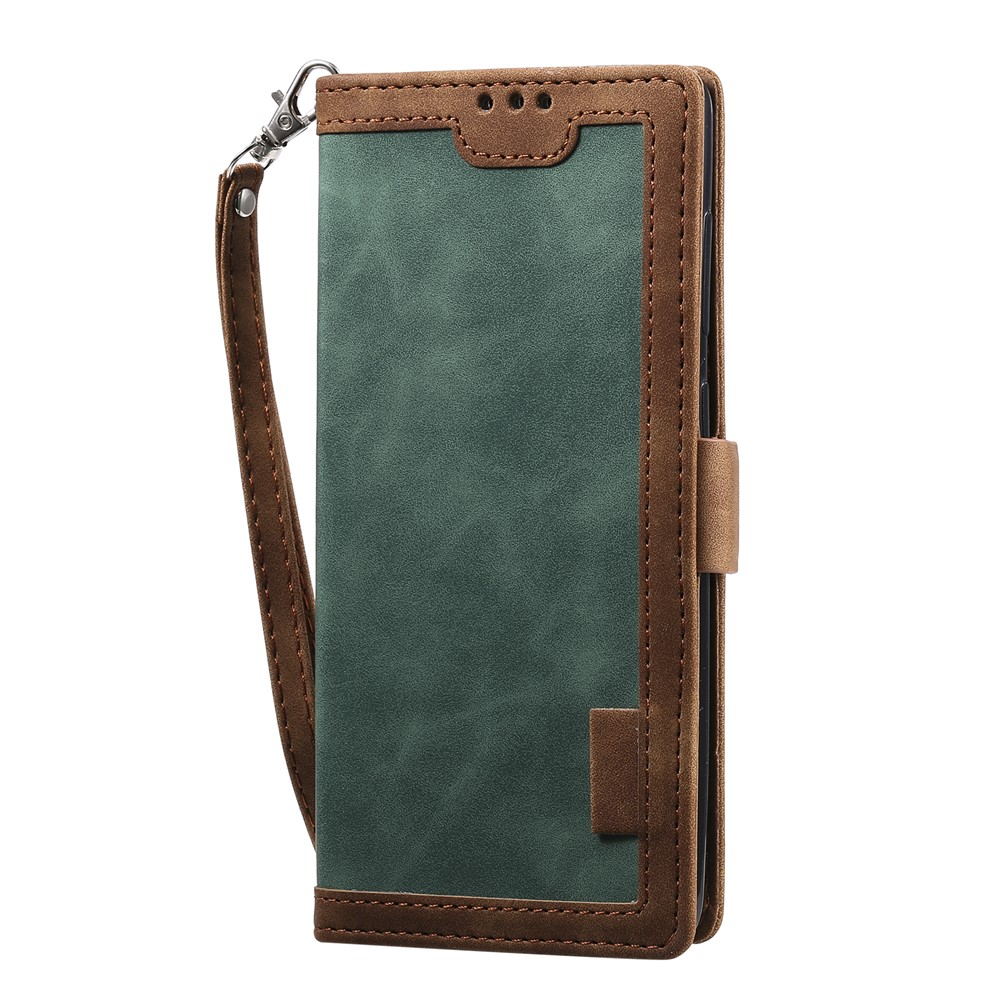 Couro Splicing Caso Estande Carteira Estilo Retro Para Samsung Galaxy A41 - Verde Escuro-4