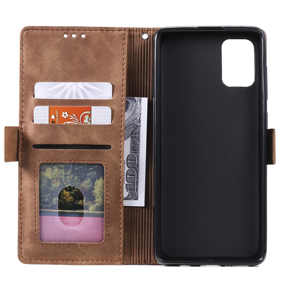 Couro Splicing Caso Estande Carteira Estilo Retro Para Samsung Galaxy A41 - Cinzento-6