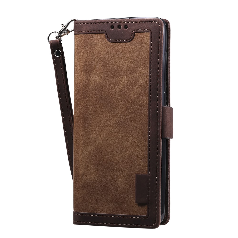 Case de Billetera de Cuero de Empalme de Estilo Retro Para Samsung Galaxy A41 - Marron Oscuro