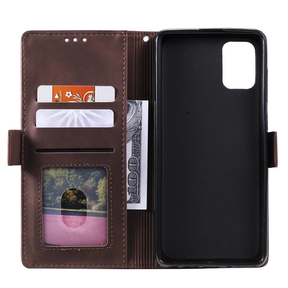 Couro Splicing Caso Estande Carteira Estilo Retro Para Samsung Galaxy A41 - Marrom Escuro-6