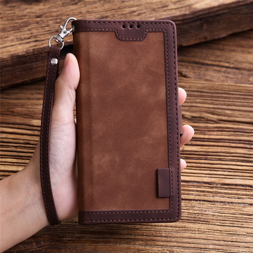 Case de Billetera de Cuero de Empalme de Estilo Retro Para Samsung Galaxy A41 - Marron Oscuro