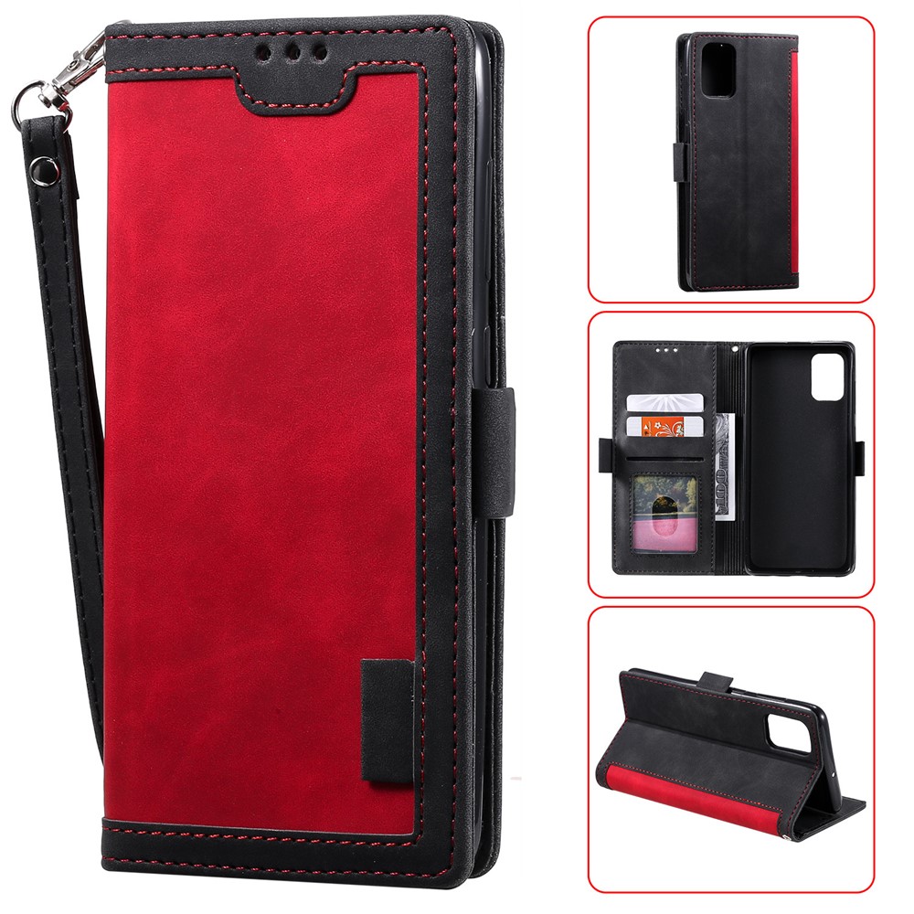 Retro Splicing Leather Stylish Casing for Samsung Galaxy A51 - Red-1