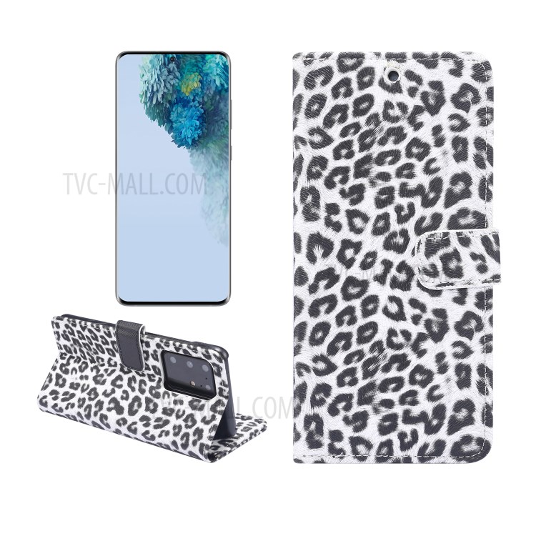 Leopardo Textura Estojo De Couro PU Com Suporte Carteira Para Samsung Galaxy S20 De Ultra - Branco-1