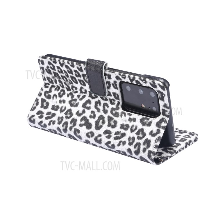 Leopardo Textura Estojo De Couro PU Com Suporte Carteira Para Samsung Galaxy S20 De Ultra - Branco-4