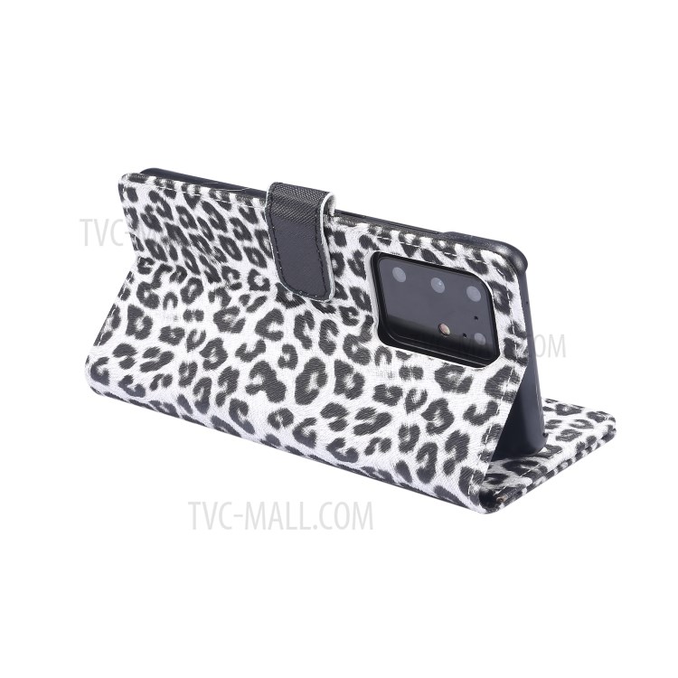 Leopard Texture PU Leather Case with Wallet Stand for Samsung Galaxy S20 Ultra - White-4