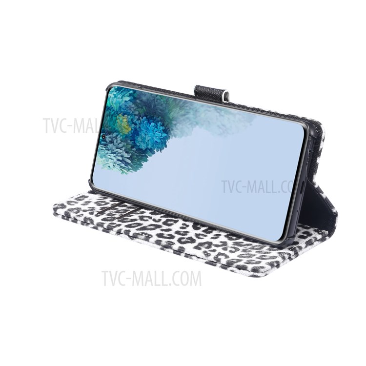 Leopardo Textura Estojo De Couro PU Com Suporte Carteira Para Samsung Galaxy S20 De Ultra - Branco-5
