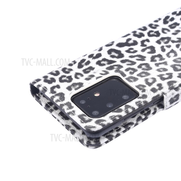 Leopardo Textura Estojo De Couro PU Com Suporte Carteira Para Samsung Galaxy S20 De Ultra - Branco-7