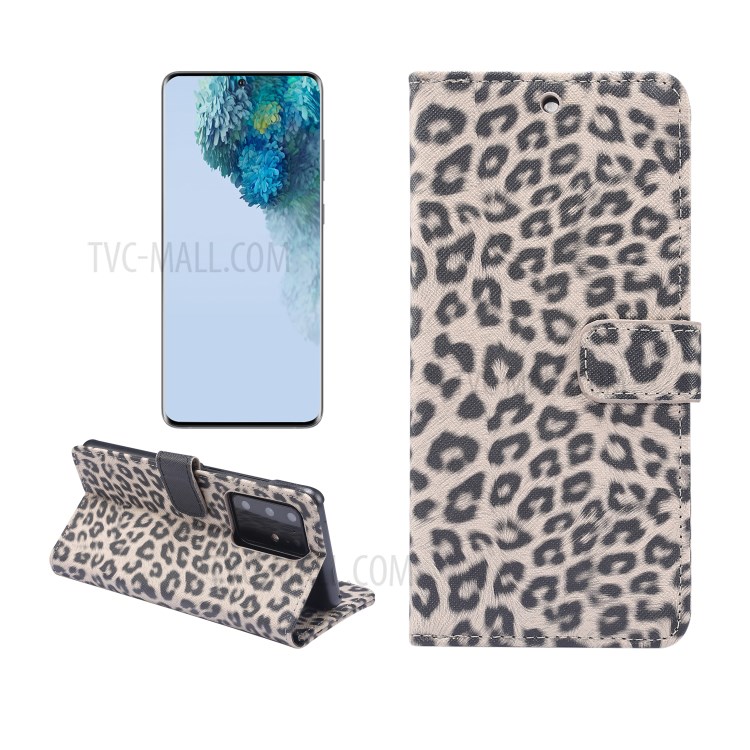 Leopardo Textura Estojo De Couro PU Com Suporte Carteira Para Samsung Galaxy S20 De Ultra - Amarelo-1