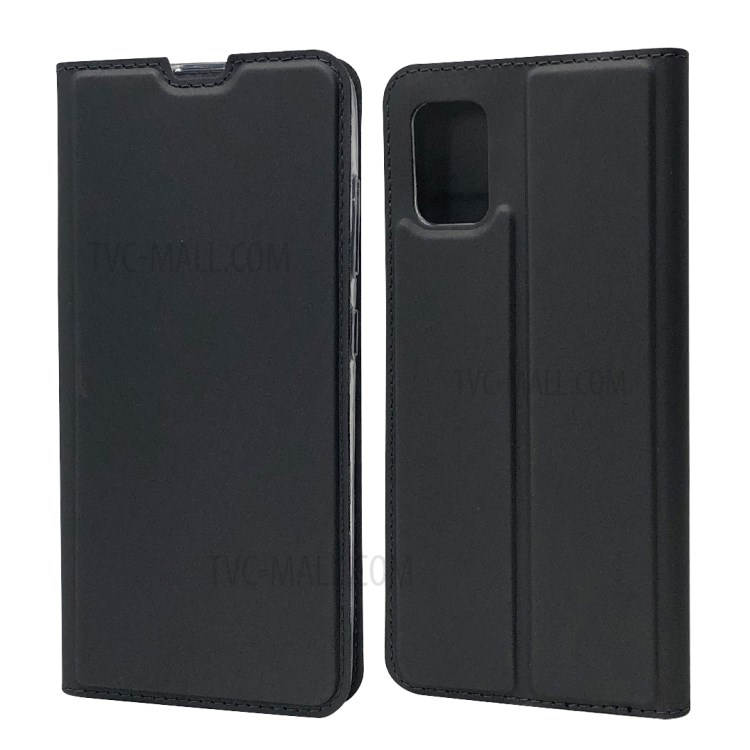 Auto-absorbed Magnetic Leather Card Holder Shell for Samsung Galaxy A51 - Black-1