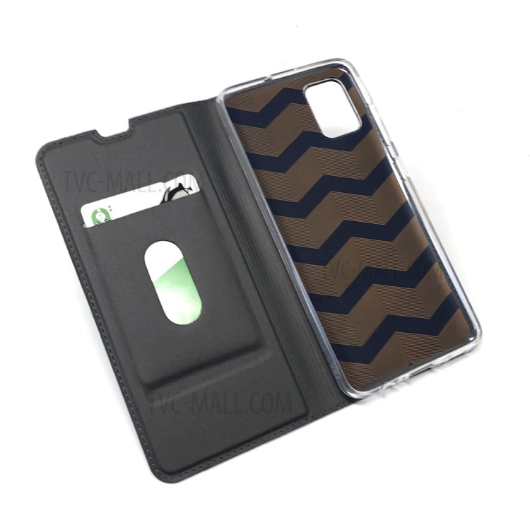 Auto-absorbed Magnetic Leather Card Holder Shell for Samsung Galaxy A51 - Black-5