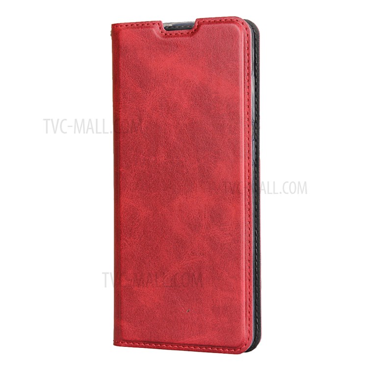 Com Couro Estande Caso Titular Do Cartão Para Samsung Galaxy A51 - Vermelho-3