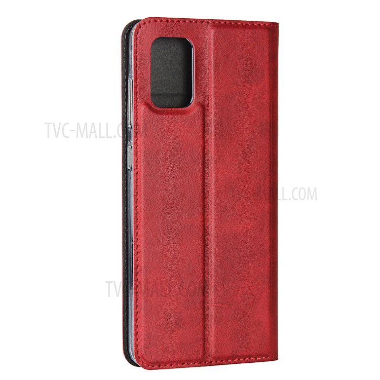 Com Couro Estande Caso Titular Do Cartão Para Samsung Galaxy A51 - Vermelho-4