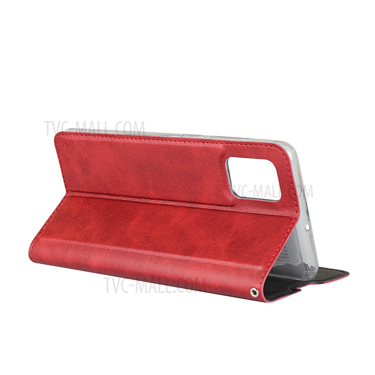 Com Couro Estande Caso Titular Do Cartão Para Samsung Galaxy A51 - Vermelho-5