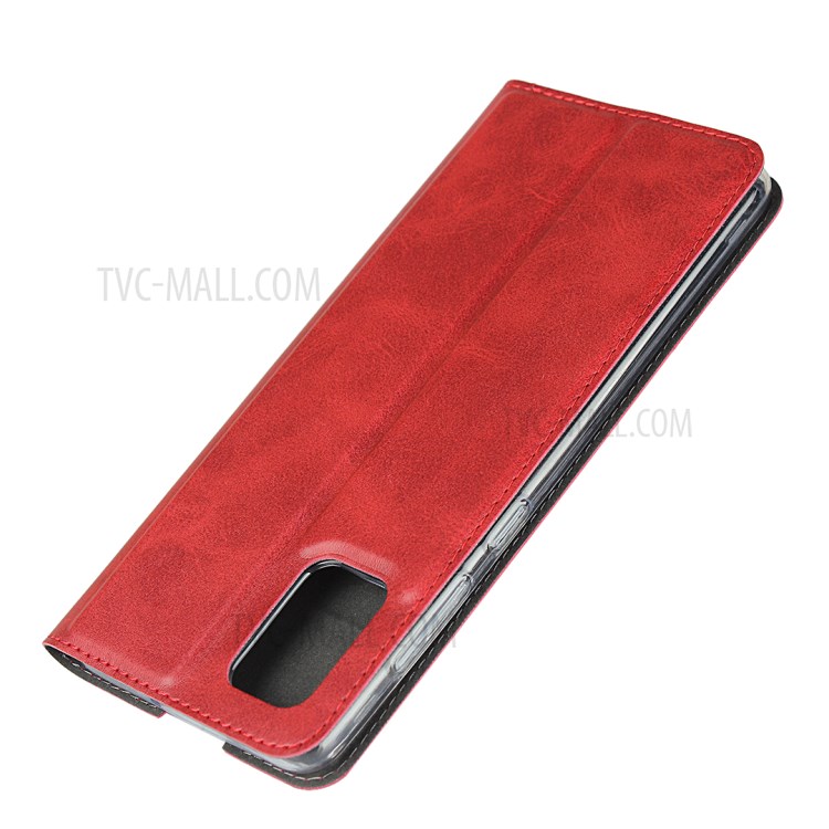 Com Couro Estande Caso Titular Do Cartão Para Samsung Galaxy A51 - Vermelho-6
