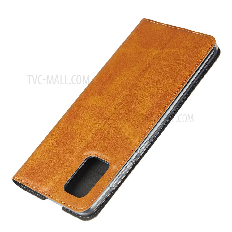 Com Couro Estande Caso Titular Do Cartão Para Samsung Galaxy A51 - Castanho-6