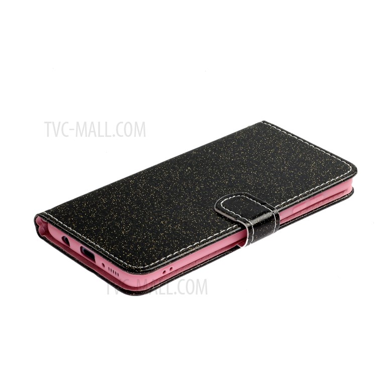 Wallet Flash Pó Ficar PU Tampa Do Telefone De Couro Para Samsung Galaxy A71 - Preto-4