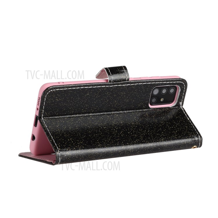 Wallet Flash Pó Ficar PU Tampa Do Telefone De Couro Para Samsung Galaxy A71 - Preto-5