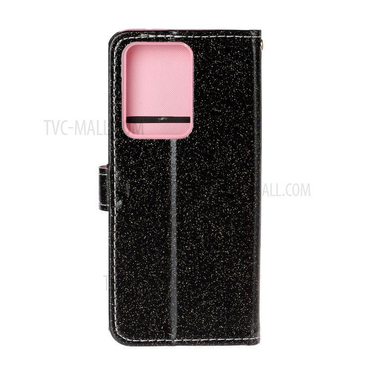Flash Powder Wallet Stand PU Leather Flip Cover for Samsung Galaxy S20 Ultra - Black-3